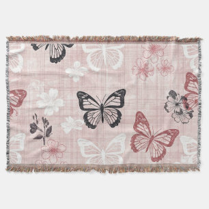 Cobertor Padrão de Toile Botânico Vintage com Borboleta (1)