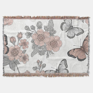 Cobertor Padrão de Toile de Borboleta Botânica Vintage (2)