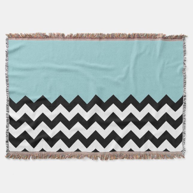 Cobertor Padrão de ziguezague preto e branco, Chevron, azul (Frente)