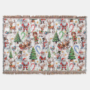 Cobertor Padrão Decorativo de Natal com Fundo Branco