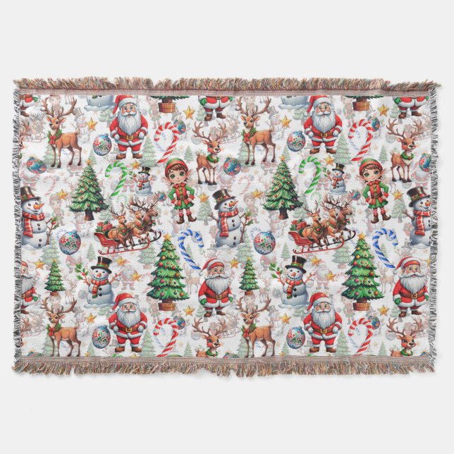 Cobertor Padrão Decorativo de Natal com Fundo Branco (Frente)