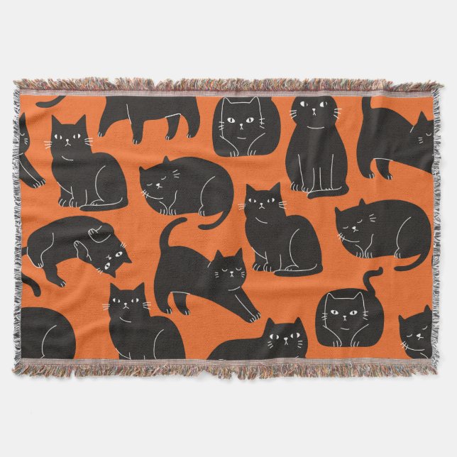 Cobertor Padrão Desenhado Da Mão De Gatos De Cartoon (Frente)
