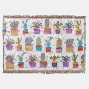 Cobertor Padrão do cacto de pintura manual por aquarelas