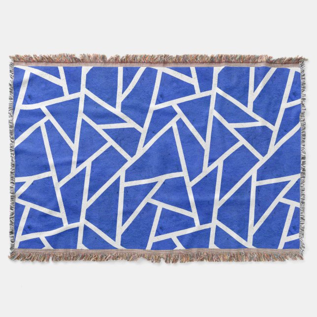 Cobertor Padrão do mosaico real azul e branco (Frente)