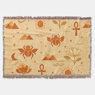 Cobertor Padrão Egípcio Boho Terroso-Minimalista Faraônico