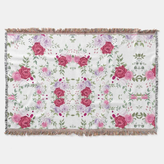 Cobertor Padrão Elegante de Flores Vermelhas e Rosa (Frente)