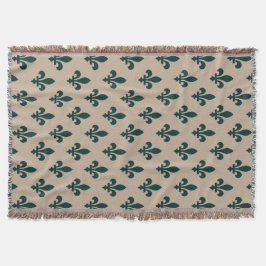 Cobertor Padrão Fleur de Lis, Verde Real Francês sobre Crem