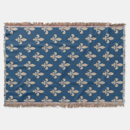 Cobertor Padrão Flor de Lis, Real Francês, Creme sobre Azul