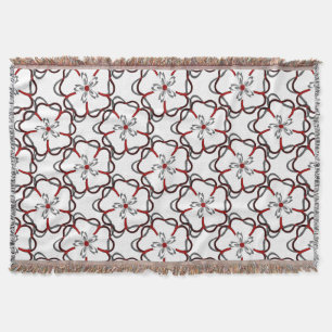 Cobertor Padrão Floral Abstrato em Vermelho, Cinza e Preto