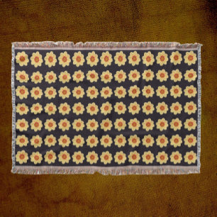 Cobertor Padrão Floral Amarelo Dahlia em Preto