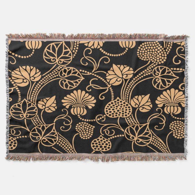 Cobertor Padrão Floral Anterior Laranja a Preto (Frente)