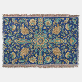 Cobertor Padrão Floral Arabesco Persa Azul Real