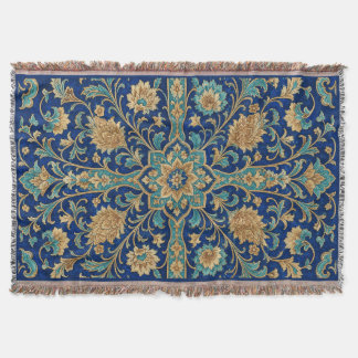 Cobertor Padrão Floral Arabesco Persa Azul Real