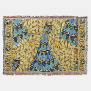 Cobertor Padrão Floral Azul de Pavão Art Nouveau Vintage