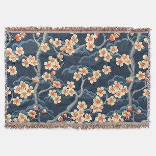 Cobertor Padrão Floral Azul Marinho Coral Creme Sakura