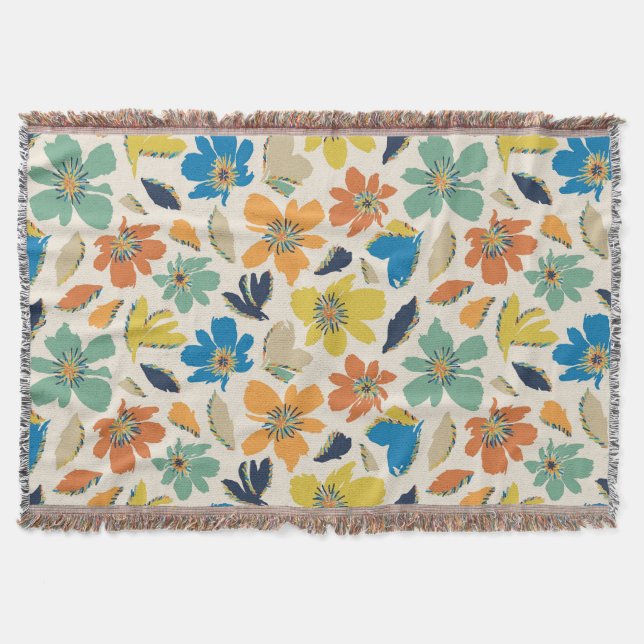 Cobertor Padrão Floral Boho Desenhado à Mão Abstrato (Frente)