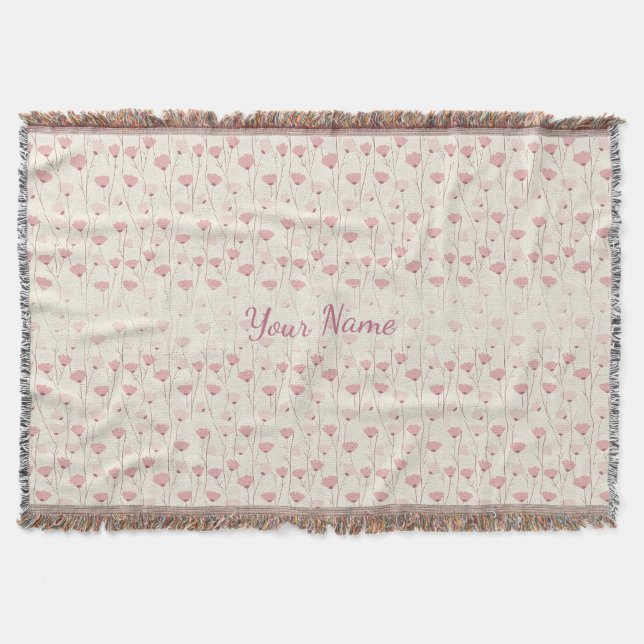 Cobertor Padrão Floral Boho Rosa Personalizado (Frente)