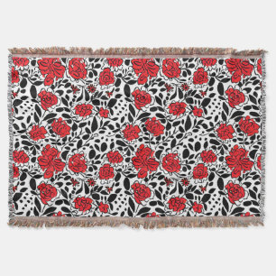 Cobertor Padrão Floral bonito em Vermelho, Preto e Branco