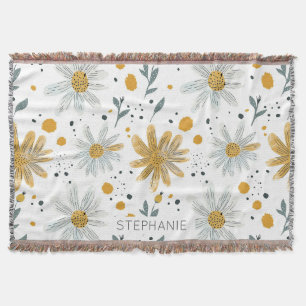 Cobertor Padrão Floral Branco e Amarelo