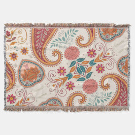 Cobertor Padrão Floral branco Paisley Boho Vibrante