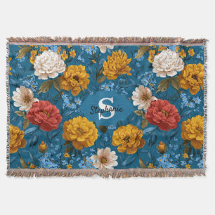 Cobertor Padrão Floral Colorido Rustic Vintage em Azul