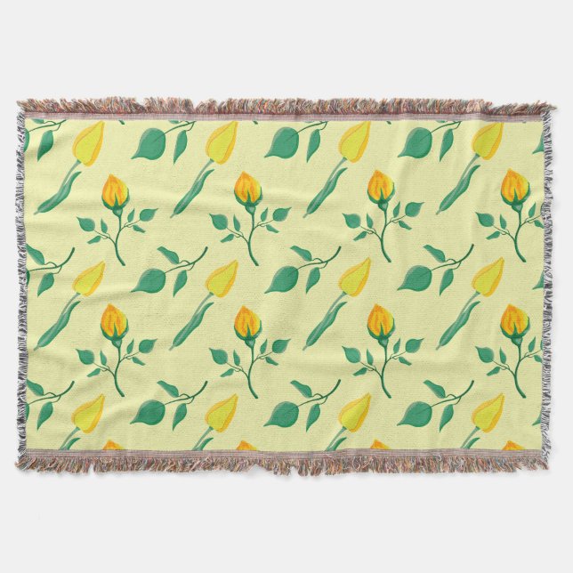 Cobertor Padrão floral com rosa amarela e flores tulipas (Frente)