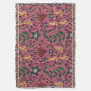 Cobertor Padrão floral contínuo flores cor-de-rosa folhas r