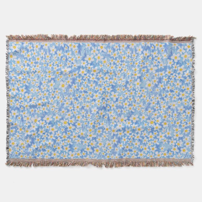 Cobertor Padrão Floral Daisy Azul (Frente)