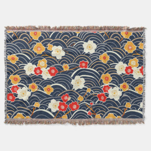 Cobertor Padrão Floral de Ameixa em Flor de Onda Japonesa M