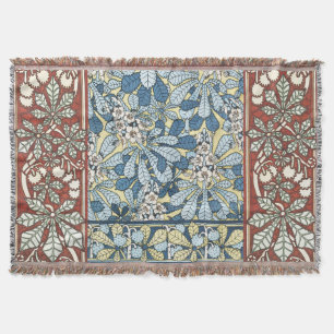 Cobertor Padrão Floral de Castanheira Art Nouveau Antigo