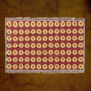 Cobertor Padrão Floral de Dália Amarela sobre Vermelho Tijo