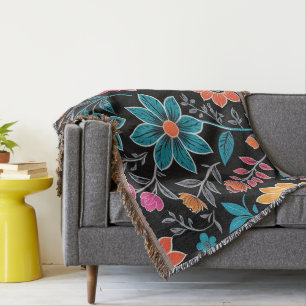 Cobertor Padrão Floral de Linoprint Colorido