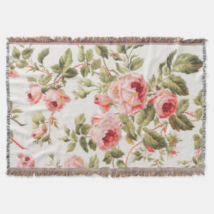 Cobertor Padrão floral de rosas cor-de-rosa vintage