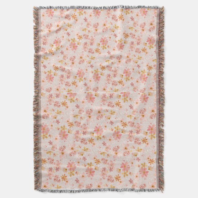 Cobertor Padrão Floral em Aquarela Rosa Bege (Frente Vertical)