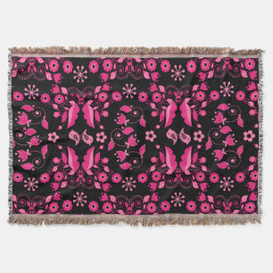 Cobertor Padrão Floral Escandinavo Rosa Moderno