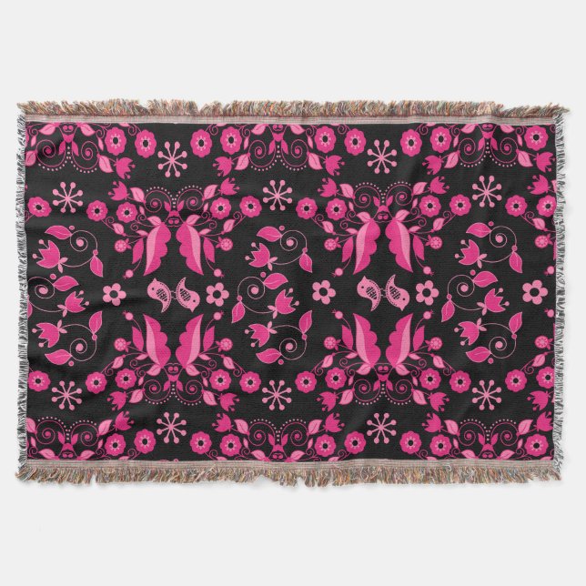 Cobertor Padrão Floral Escandinavo Rosa Moderno (Frente)
