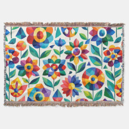 Cobertor Padrão Floral Geométrico Colorido Retro Moderno Az