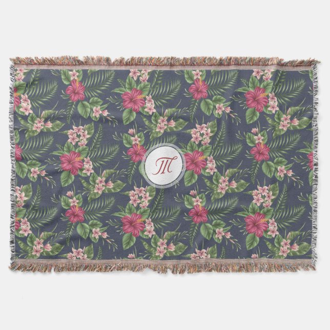 Cobertor Padrão Floral Hibiscus Monograma T Blanket (Frente)
