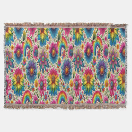 Cobertor Padrão Floral Hippie Arco-Íris Retrô