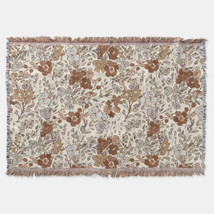Cobertor Padrão Floral Marrom de Flores Silvestres Vintage 