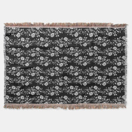 Cobertor Padrão Floral Preto Elegante