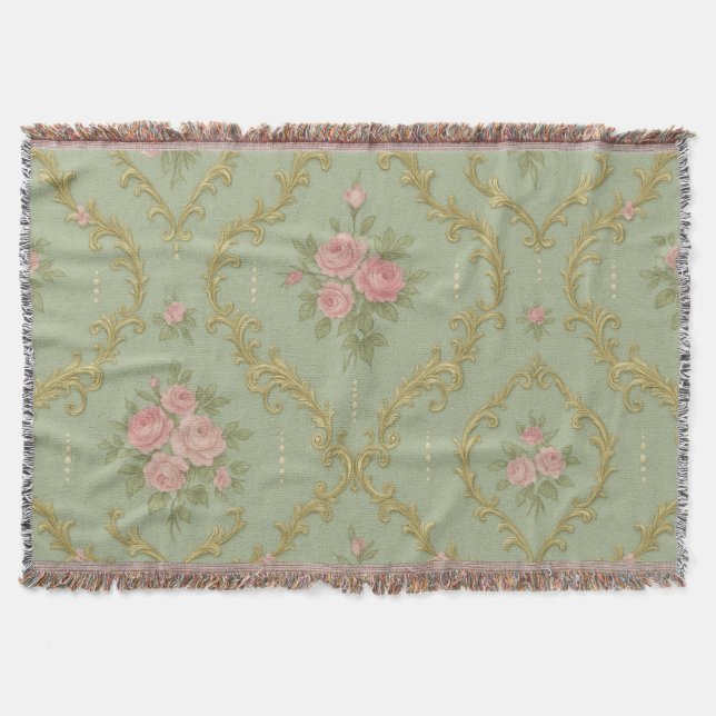 Cobertor Padrão Floral Rococó Elegante em Pastéis Suaves (Frente)