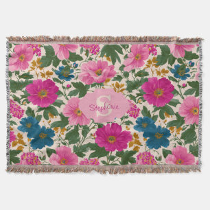 Cobertor Padrão Floral Rustic Vintage Blue e Pink