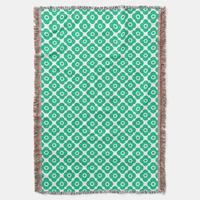 Cobertor Padrão floral simples verde e branco retrô (Frente Vertical)