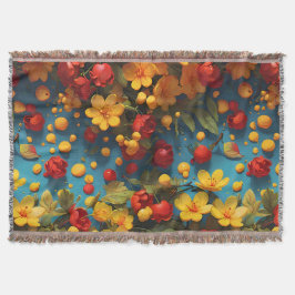 Cobertor Padrão Floral Vibrante Amarelo e Vermelho Design