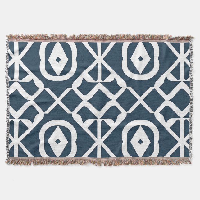 Cobertor Padrão Geométrico Abstrato Azul e Branco (Frente)