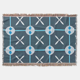 Cobertor Padrão Geométrico Abstrato Azul e Branco