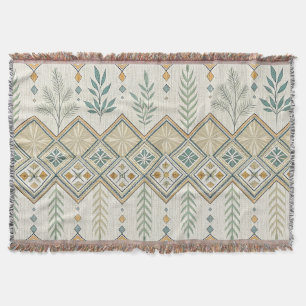 Cobertor Padrão Geométrico Botânico de Arte Folclórica
