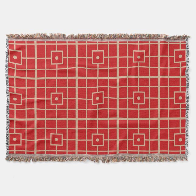 Cobertor Padrão Geométrico Chinês Vermelho e Dourado Tradic (Frente)