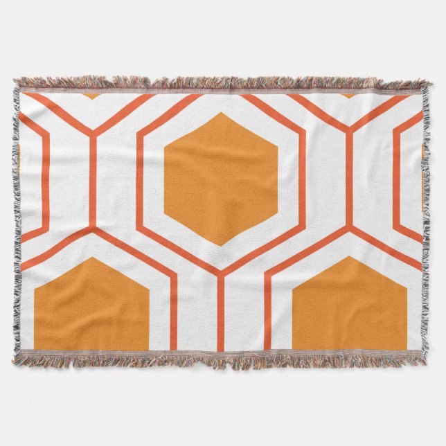 Cobertor Padrão geométrico de abstrato hexágono em laranja  (Frente)